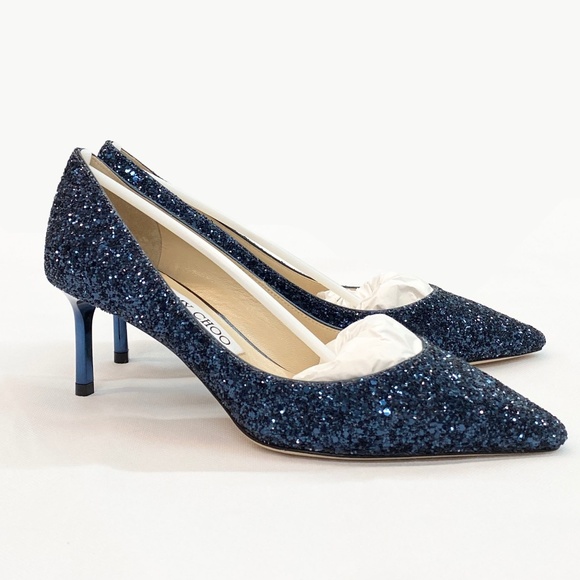 NWOB JIMMY CHOO ROMY 60 Pumps, Navy Coarse Glitter 100% Authentic Brand New - Picture 3 of 8